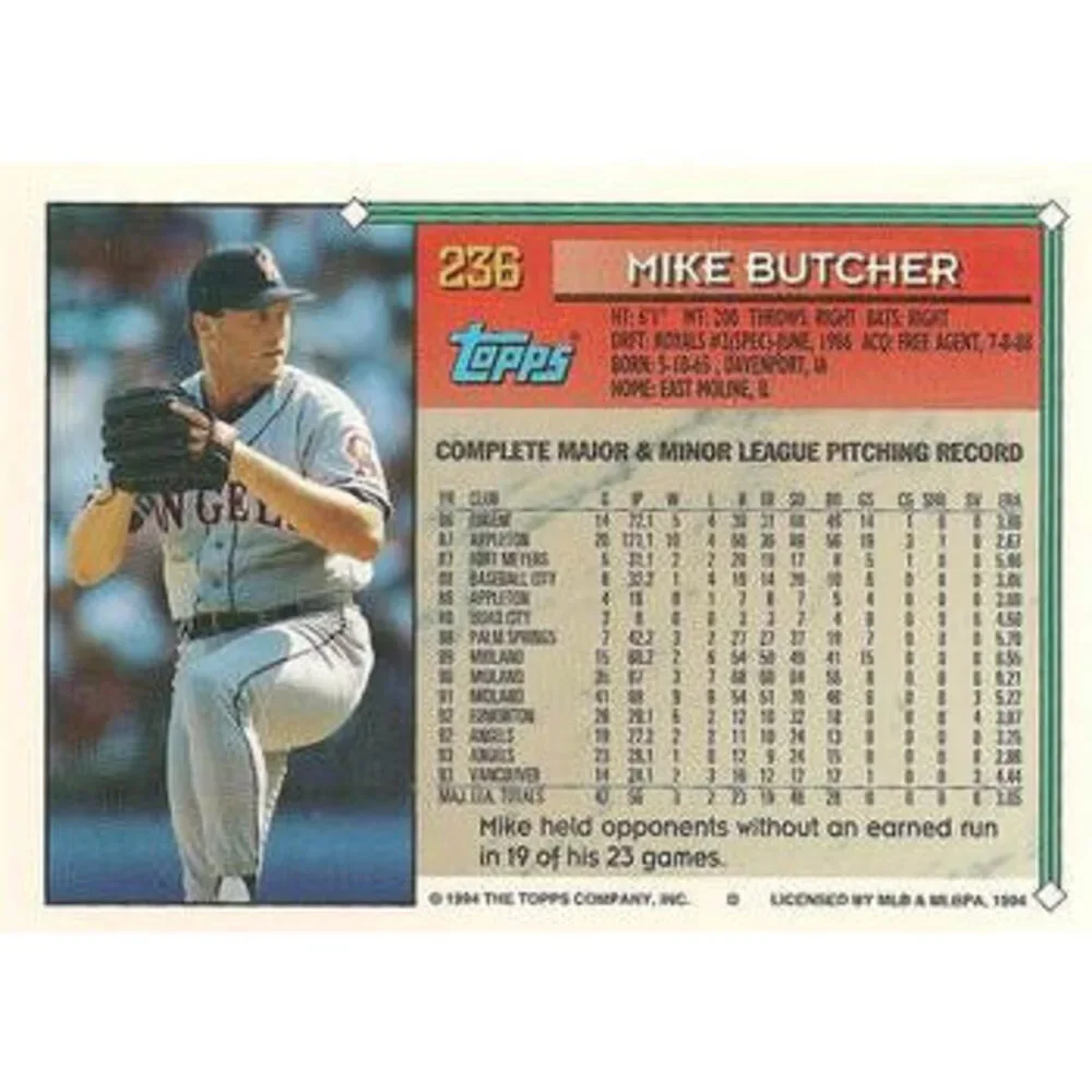 1994 Topps Mike Butcher # 236 California Angels